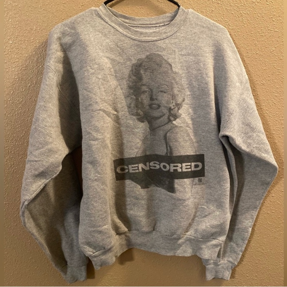 Marilyn Monroe censored crew neck grey scale sweatshirt